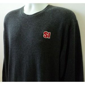Sports Illustrated Mens L Thermal Crew Waffle Knit Sweater Gray Long Sleeve
